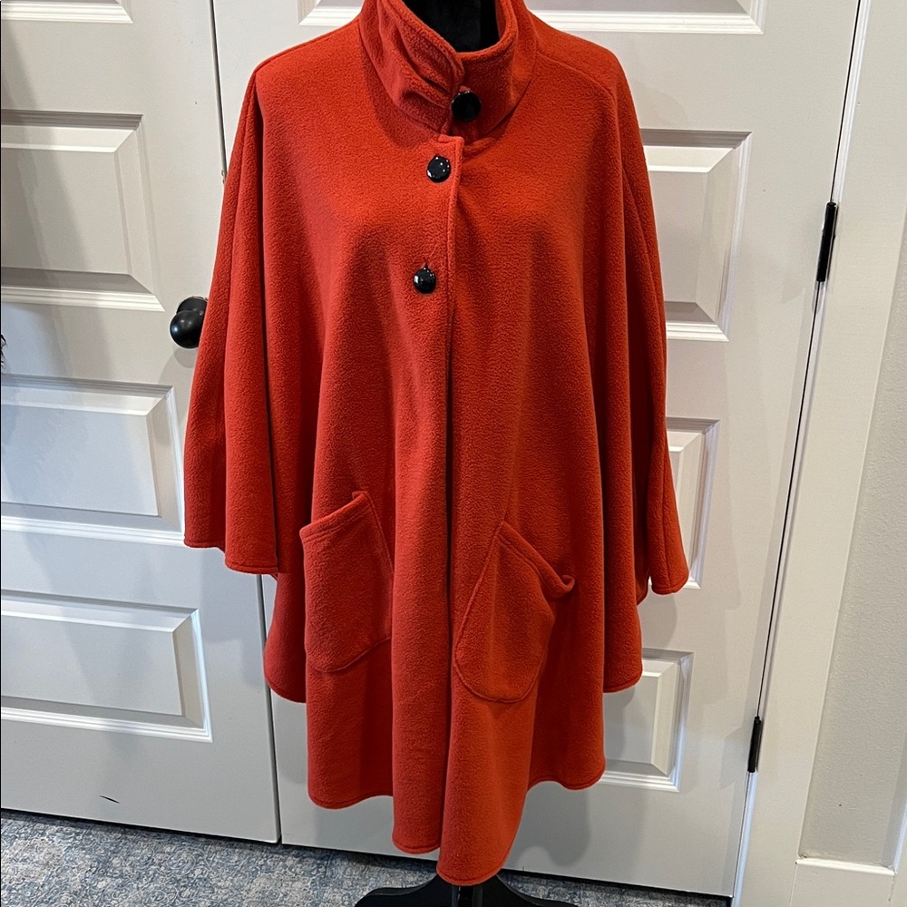 Elegant Women's Orange Fleece Cape Coat